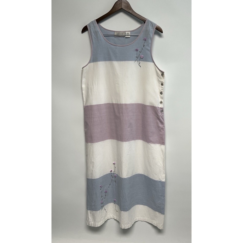 Vintage 90s Maxi Shift Dress Sundress Medium Embroidered Lagenlook Cottagecore